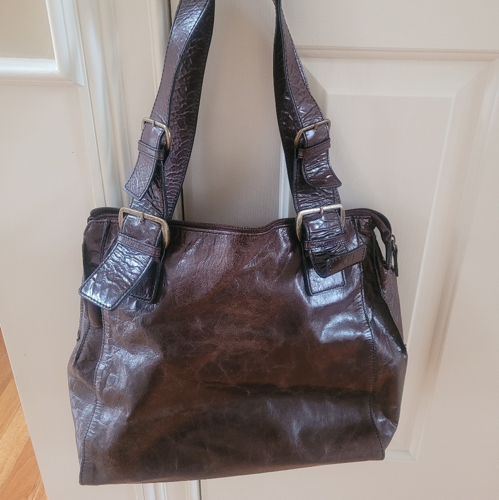 Perlina Brown Leather Handbag Purse